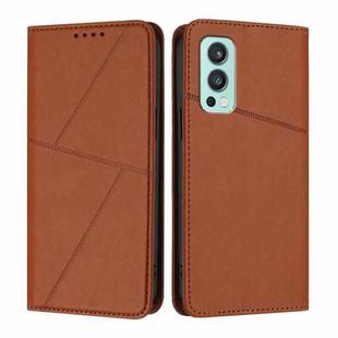 For OnePlus Nord 2 Strong Magnetic Frosted Flip Leather Phone Case(Coffee Color)
