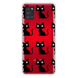 For Samsung Galaxy A21s Shockproof Painted Transparent TPU Protective Case(Black Cats)