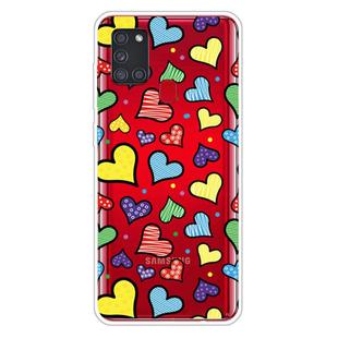 For Samsung Galaxy A21s Shockproof Painted Transparent TPU Protective Case(Hearts)