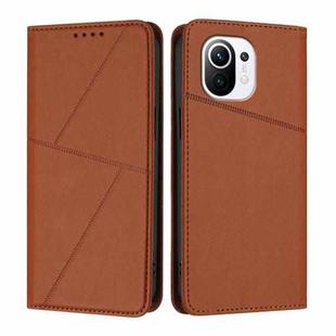 For Xiaomi Mi 11 Strong Magnetic Frosted Flip Leather Phone Case(Coffee Color)