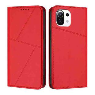 For Xiaomi Mi 11 Lite Strong Magnetic Frosted Flip Leather Phone Case(Red)