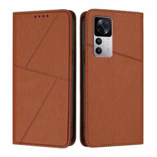 For Xiaomi 12T Strong Magnetic Frosted Flip Leather Phone Case(Coffee Color)