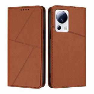 For Xiaomi 13 Lite / Civi 2 Strong Magnetic Frosted Flip Leather Phone Case(Coffee Color)