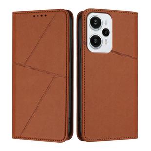 For Xiaomi Poco F5 / Redmi Note 12 Turbo Strong Magnetic Frosted Flip Leather Phone Case(Coffee Color)