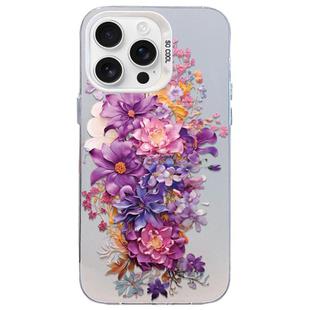 For iPhone 16 Pro Max Flower Series Color Silver TPU Hybrid PC Phone Case(Purple Flowers CW116)