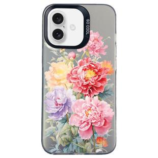 For iPhone 16 Flower Series Color Silver TPU Hybrid PC Phone Case(Colorful Flowers CK113)