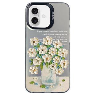 For iPhone 16 Flower Series Color Silver TPU Hybrid PC Phone Case(Daisy CK120)