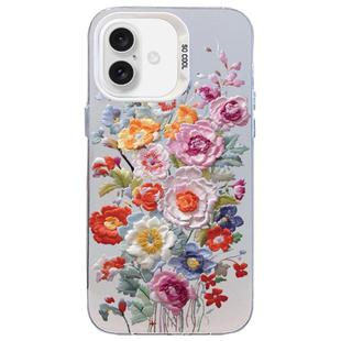 For iPhone 16 Flower Series Color Silver TPU Hybrid PC Phone Case(Colorful Flowers CW118)