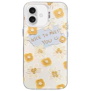 For iPhone 16 Flower Series Color Silver TPU Hybrid PC Phone Case(Small Yellow Flowers CW122)
