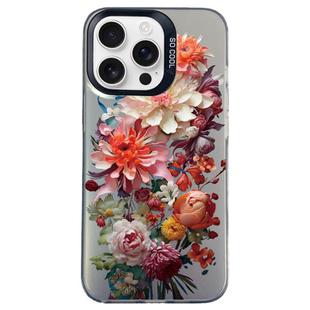 For iPhone 15 Pro Max Flower Series Color Silver TPU Hybrid PC Phone Case(Colorful Flowers CK115)