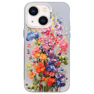 For iPhone 14 Plus Flower Series Color Silver TPU Hybrid PC Phone Case(Colorful Flowers CW112)