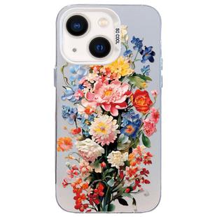 For iPhone 14 Plus Flower Series Color Silver TPU Hybrid PC Phone Case(Colorful Flowers CW114)