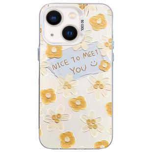 For iPhone 14 Plus Flower Series Color Silver TPU Hybrid PC Phone Case(Small Yellow Flowers CW122)