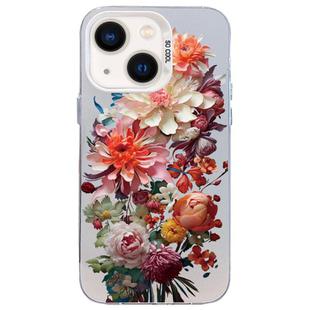 For iPhone 14 Flower Series Color Silver TPU Hybrid PC Phone Case(Colorful Flowers CW115)