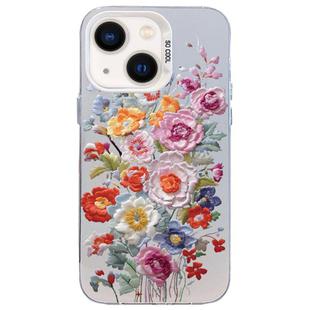 For iPhone 14 Flower Series Color Silver TPU Hybrid PC Phone Case(Colorful Flowers CW118)