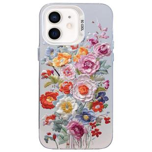 For iPhone 12 Flower Series Color Silver TPU Hybrid PC Phone Case(Colorful Flowers CW118)