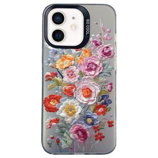 For iPhone 12 mini Flower Series Color Silver TPU Hybrid PC Phone Case(Colorful Flowers CK118)