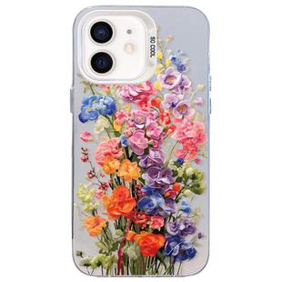 For iPhone 12 mini Flower Series Color Silver TPU Hybrid PC Phone Case(Colorful Flowers CW112)