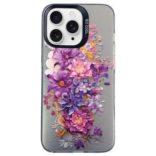 For iPhone 11 Pro Max Flower Series Color Silver TPU Hybrid PC Phone Case(Purple Flowers CK116)
