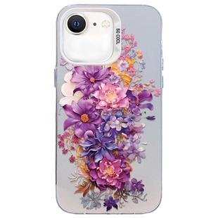For iPhone SE 2022 / SE 2020 / 8 / 7 Flower Series Color Silver TPU Hybrid PC Phone Case(Purple Flowers CW116)