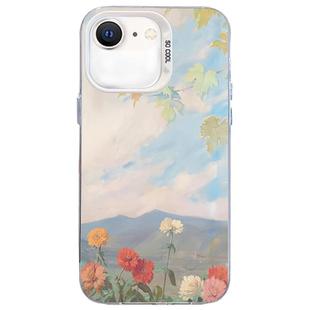 For iPhone SE 2022 / SE 2020 / 8 / 7 Flower Series Color Silver TPU Hybrid PC Phone Case(Blue Sky Flowers CW119)