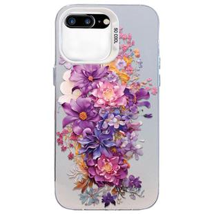 For iPhone 8 Plus / 7 Plus Flower Series Color Silver TPU Hybrid PC Phone Case(Purple Flowers CW116)