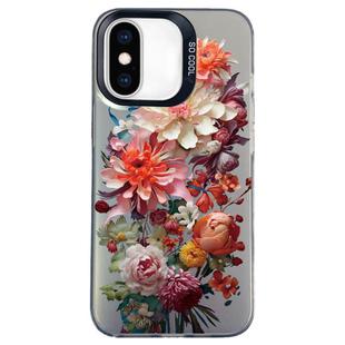 For iPhone X / XS Flower Series Color Silver TPU Hybrid PC Phone Case(Colorful Flowers CK115)