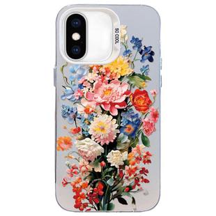 For iPhone X / XS Flower Series Color Silver TPU Hybrid PC Phone Case(Colorful Flowers CW114)