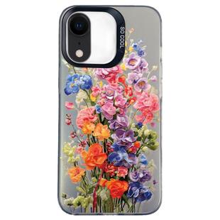 For iPhone XR Flower Series Color Silver TPU Hybrid PC Phone Case(Colorful Flowers CK112)