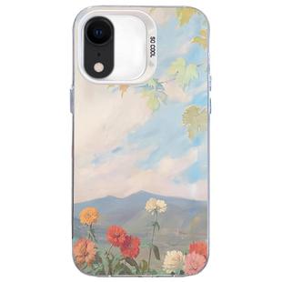 For iPhone XR Flower Series Color Silver TPU Hybrid PC Phone Case(Blue Sky Flowers CW119)