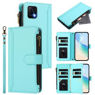 For vivo Y52S 5G / iQOO U3 / Y31S 5G Magnetic Closure 9 Card Slots Zipper Leather Case with Hand Strap(Mint Green)