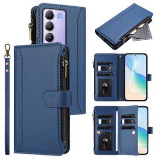 For vivo Y200E 5G Global / V40 SE 5G Magnetic Closure 9 Card Slots Zipper Leather Case with Hand Strap(Dark Blue)