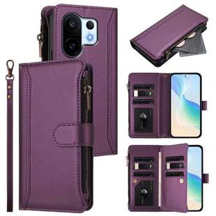 For vivo S30 Pro mini Magnetic Closure 9 Card Slots Zipper Leather Case with Hand Strap(Purple)