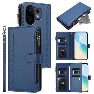 For vivo S30 Magnetic Closure 9 Card Slots Zipper Leather Case with Hand Strap(Dark Blue)