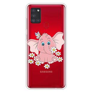 For Samsung Galaxy A21s Shockproof Painted Transparent TPU Protective Case(Little Pink Elephant)
