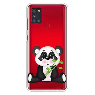 For Samsung Galaxy A21s Shockproof Painted Transparent TPU Protective Case(Bamboo Bear)