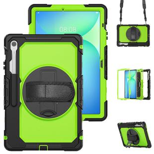 For Samsung Galaxy Tab S10 FE+ Silicone Hybrid PC Tablet Case with Shoulder Strap(Yellow Green PC)