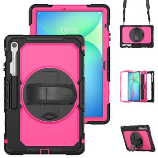 For Samsung Galaxy Tab S10 FE+ Silicone Hybrid PC Tablet Case with Shoulder Strap(Rose Red PC)