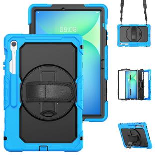 For Samsung Galaxy Tab S10 FE+ Silicone Hybrid PC Tablet Case with Shoulder Strap(Light Blue)