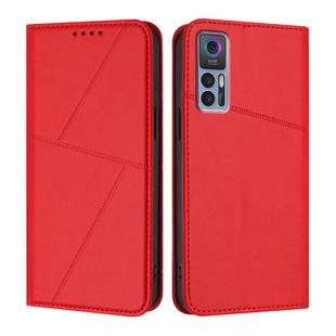 For TCL 30 5G / TCL 30+ Strong Magnetic Frosted Flip Leather Phone Case(Red)