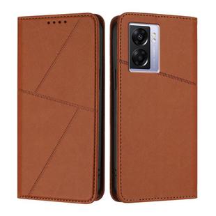 For OPPO A57 5G Strong Magnetic Frosted Flip Leather Phone Case(Coffee Color)