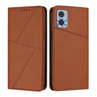 For Motorola Moto E22 Strong Magnetic Frosted Flip Leather Phone Case(Coffee Color)