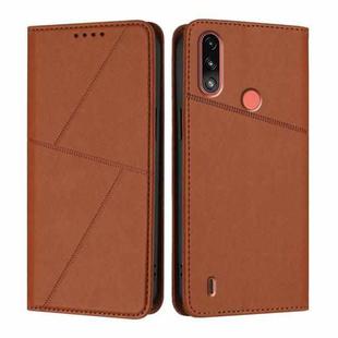 For Motorola Moto E7 Power Strong Magnetic Frosted Flip Leather Phone Case(Coffee Color)