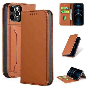 For iPhone 12 Pro Max Strong Magnetism Shockproof Horizontal Flip Liquid Feel Leather Case with Holder & Card Slots & Wallet(Brown)