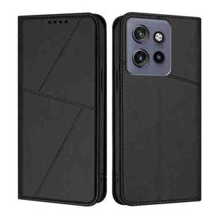 For Motorola Edge 50 Neo Strong Magnetic Frosted Flip Leather Phone Case(Black)
