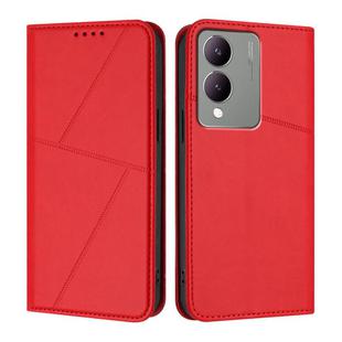 For vivo Y17s 4G Global / Y28 5G India Strong Magnetic Frosted Flip Leather Phone Case(Red)