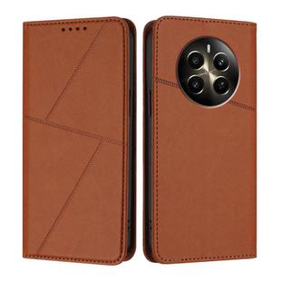 For Realme 12+ Strong Magnetic Frosted Flip Leather Phone Case(Coffee Color)
