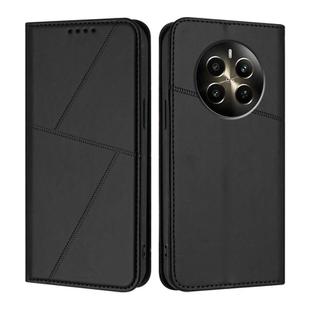 For Realme 12+ Strong Magnetic Frosted Flip Leather Phone Case(Black)