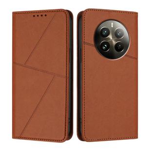 For Realme 12 Pro+ Strong Magnetic Frosted Flip Leather Phone Case(Coffee Color)