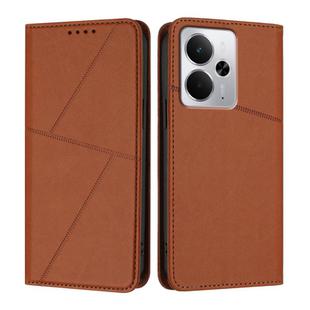For Realme 14 5G Strong Magnetic Frosted Flip Leather Phone Case(Coffee Color)